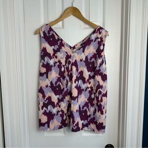 Eddie Bauer Women's Departure V-Neck Purple Pink Print Tank Top EUC